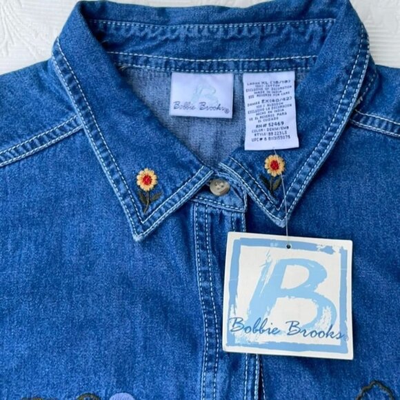 Vintage Bobbie Brooks SIZE XL Denim Cottagecore Button Up w Fall Embroidery - Picture 3 of 9